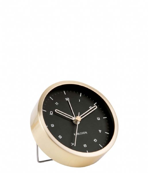 Karlsson Alarm clock Alarm clock Tinge black dial Design Armando Breeveld steel brushed gold colored black dial (KA5845GD)