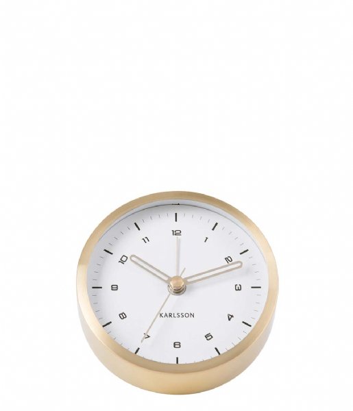 Karlsson Alarm clock Alarm clock Tinge white dial Design Armando Breeveld steel brushed gold colored white dial (KA5844GD)
