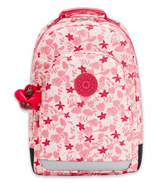 Kipling Laptop Backpack Class Room Pink Leaves