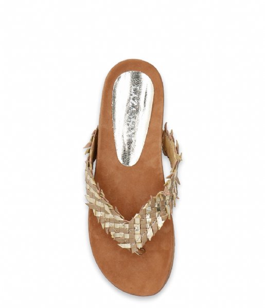 Lazamani Flip flop Ladies Toe Slippers Woven Gold/Beige