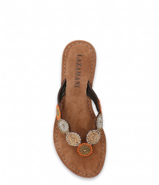 Lazamani Flip flop Ladies Toe Slippers Round/Beads Orange
