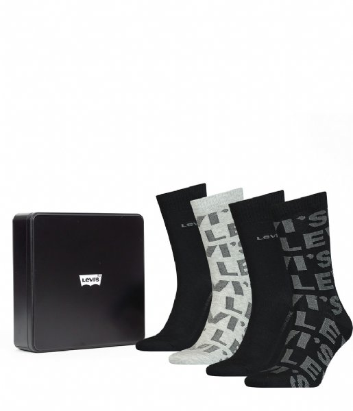Levi's Sock Giftbox Reg Cut Logo Aop 4P Black / Grey (001)