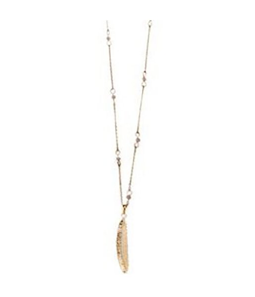 Orelia Necklace Orelia Beaded Station & Feather Necklace Pale Gold gold colored