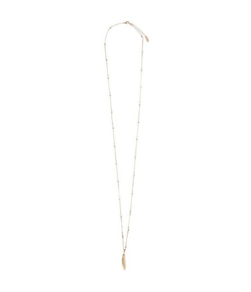 Orelia Necklace Orelia Beaded Station & Feather Necklace Pale Gold gold colored