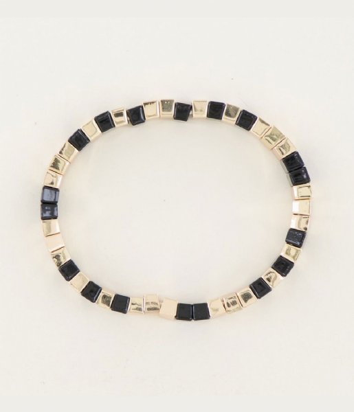 My Jewellery Bracelet Armband Met Platte Kralen zwart (1100)