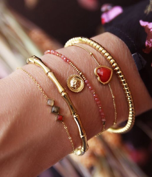 My Jewellery Bracelet Armband bedel & red jade Goudkleurig goudkleurig (1200)