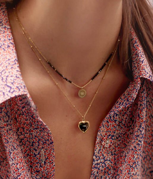 My Jewellery Necklace Ketting bedel & black onyx goudkleurig (1200)