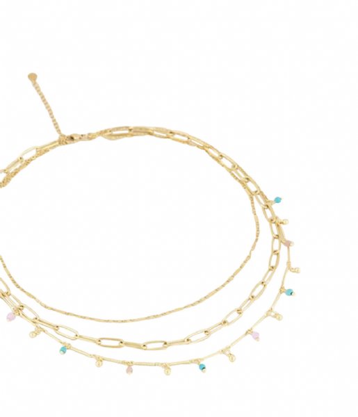 My Jewellery Necklace Driedubbele ketting kralen goudkleurig (1200)