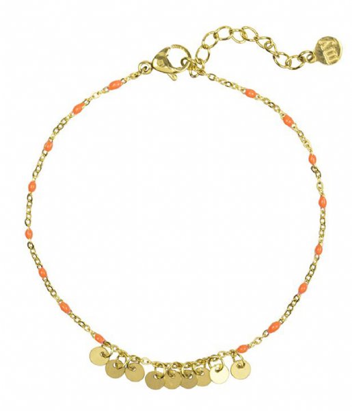 My Jewellery Bracelet Armband Goudkleurige Kralen Muntjes oranje (0300)