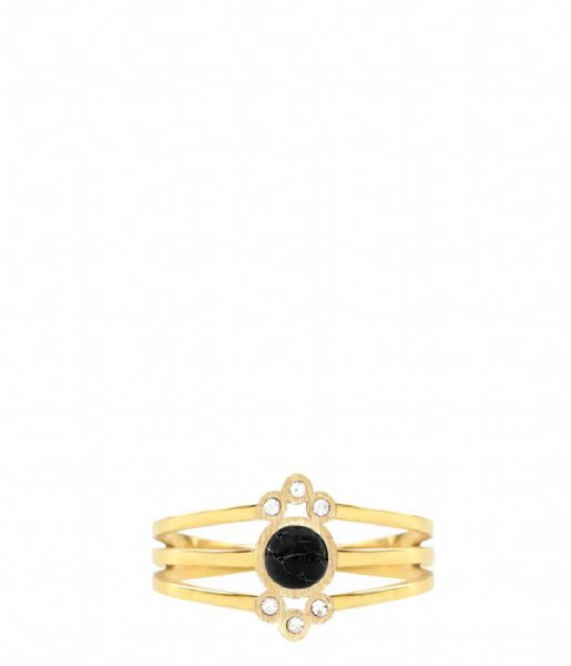 My Jewellery Ring Triple Ring Dots & Stone Black gold colored (1200)