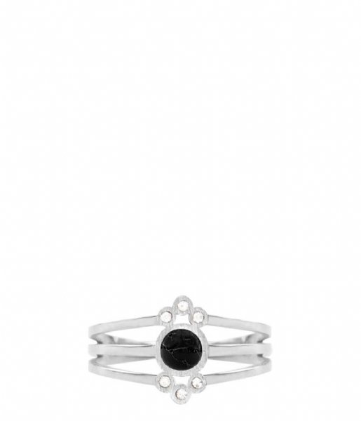 My Jewellery Ring Triple Ring Dots & Stone Black silver colored (1500)