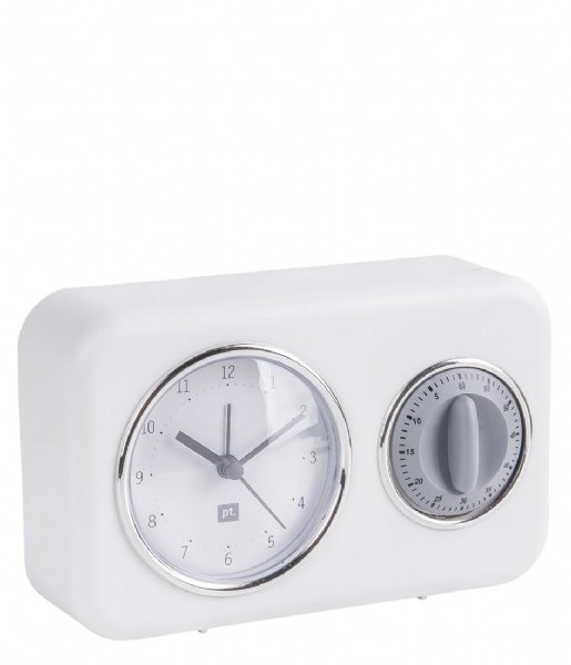 Present Time Table clock Clock With Kitchen Timer Nostalgia White (PT3375WH)