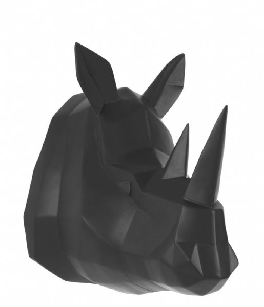 Present Time Decorative object Wall hanger Origami Rhino polyresin matt Black (PT3436BK)