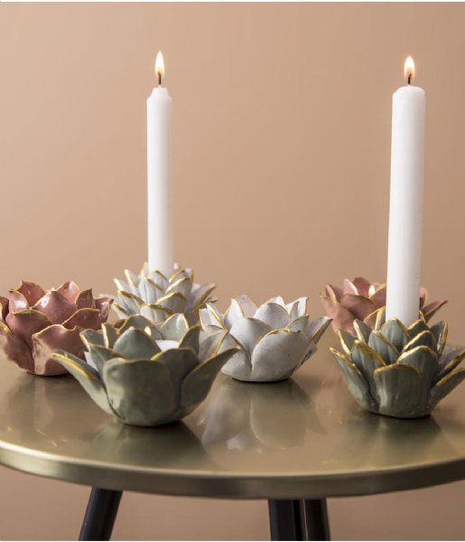 Present Time Decorative object Candle holder Flower high porcelain  Grayed Jade (PT3509GR)
