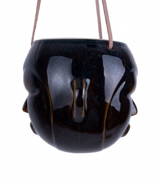 Present Time Flower pot Hanging plant pot Mask round glazed Dark Brown (PT3540BR)