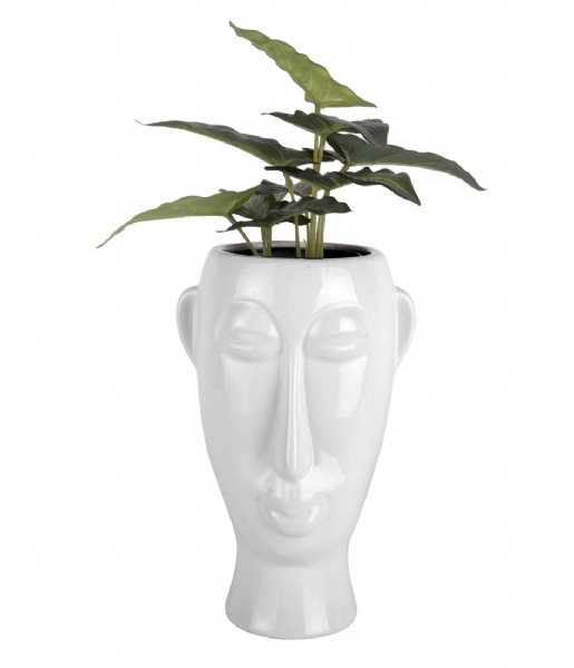Present Time Flower pot Plant pot Mask long glazed White (PT3553WH)