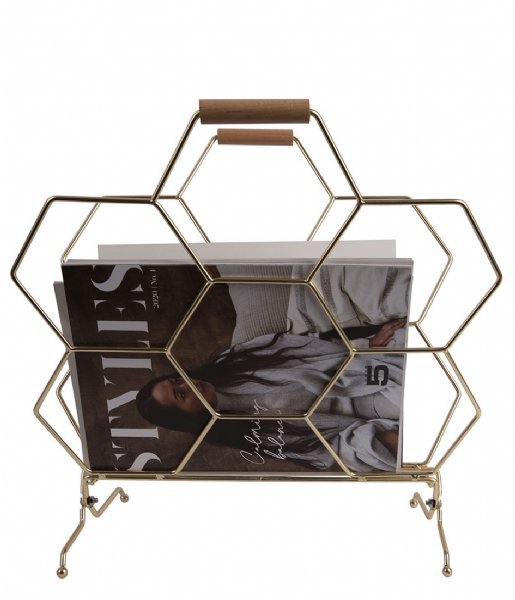 Present Time Decorative object Magazine rack Honeycomb Gold Plated (PT3614GD)