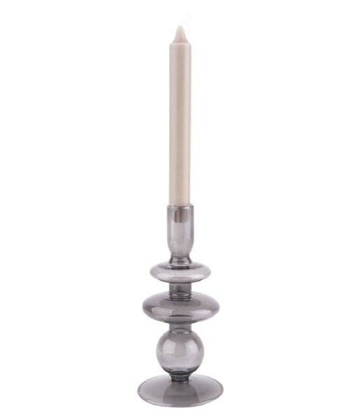Present Time Candlestick Candle holder Glass Art rings medium Black (PT3635BK)
