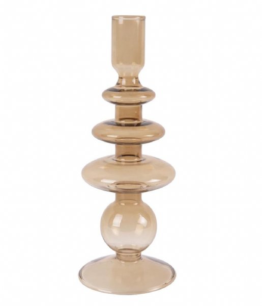 Present Time Candlestick Candle holder Glass Art rings large Sand Brown (PT3636BR)