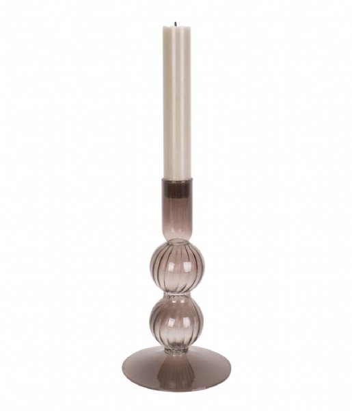 Present Time Candlestick Candle holder Swirl Bubbles glass Cholocate Brown (PT3727BR)