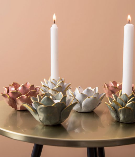 Present Time Candlestick Candle holder Flower big porcelain Soft Pink (PT3508PI)
