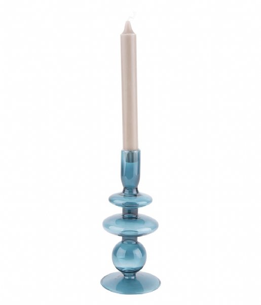 Present Time Candlestick Candle holder Glass Art rings medium Dark Blue (PT3635DB)