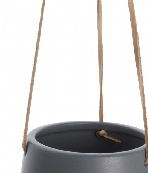 Present Time Flower pot Hanging pot Skittle ceramic Leather cord matt warm grey (PT2846GY)