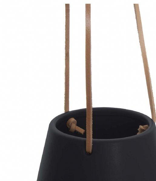 Present Time Flower pot Hanging pot Skittle ceramic small Leather cord matt black (PT2845BK)