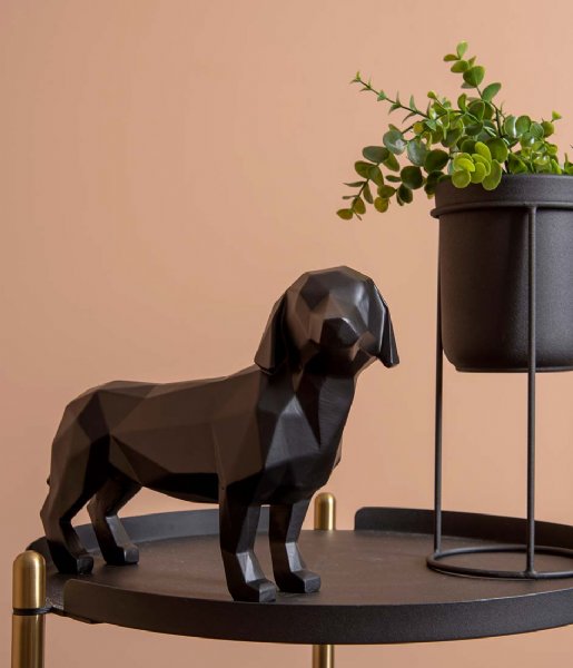 Present Time Decorative object Statue Origami Dog standing polyresin matt black (PT3494BK)