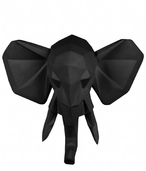 Present Time Decorative object Wall hanger Origami Elephant polyresin matt black Black (PT3437BK)