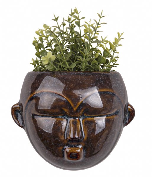 Present Time Flower pot Wall plant pot Mask round glazed Dark Brown (PT3502BR)
