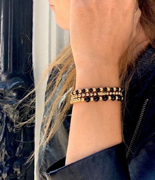 Rebel and Rose Bracelet Mix Black Madonna - 4mm - yellow gold plated Bruin/Geelgoud