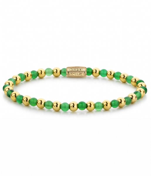 Rebel and Rose Bracelet Mix Green Harmony - 4mm - yellow gold plated Groen/goud-kleur