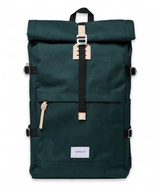 Sandqvist Laptop Backpack Bernt 13 Inch dark green with natural leather (1371)