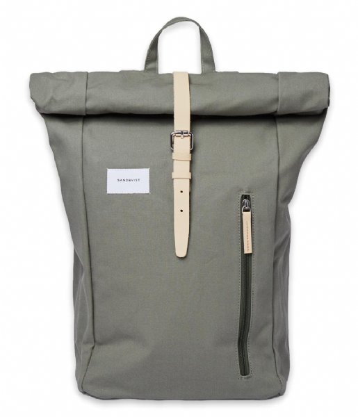 Sandqvist Laptop Backpack Dante 15 Inch Dusty green with natural leather (SQA1577)