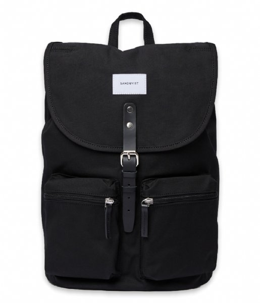 Sandqvist Everday backpack Roald 15 Inch black with black leather (531)