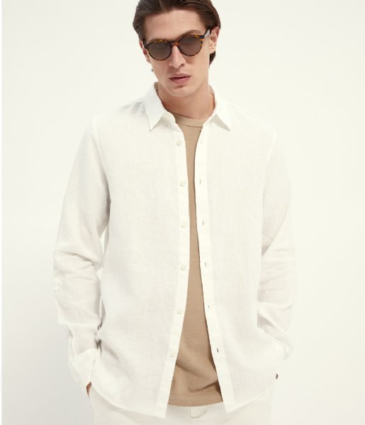Scotch and Soda Top REGULAR FIT Garment dyed linen shirt with sleeve roll up Denim White (0102)
