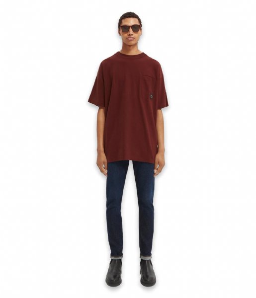 Scotch and Soda T shirt Loose fit structured jersey T-shirt in Organic Cotton Bordeaux Border (4322)