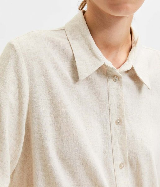 Selected Femme  Ls Short Linen Shirt Sandshell