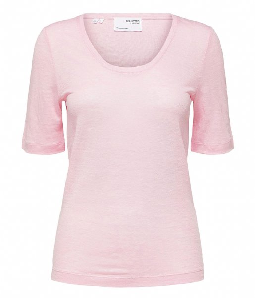 Selected Femme T shirt Linda Shortsleeve U-Neck Linen Tee Lilac Sachet