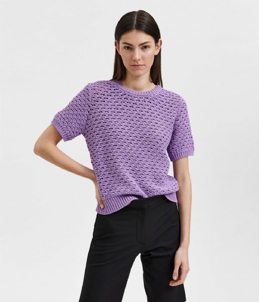 Selected Femme Top Sisley Short Sleeve Knit Top African Violet
