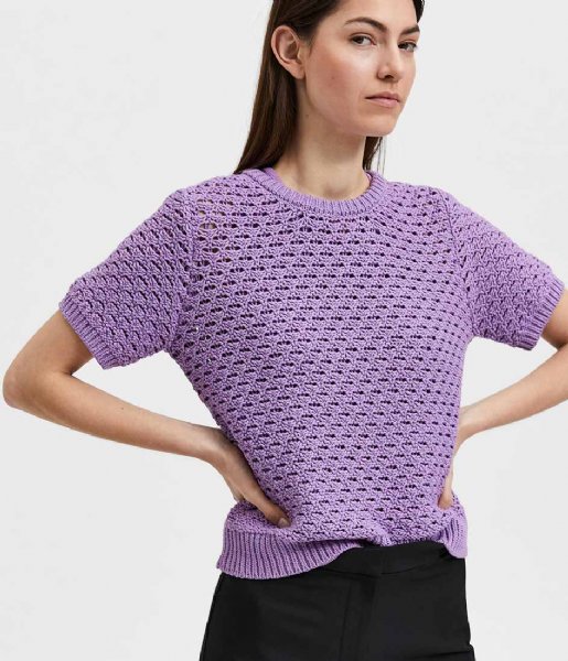 Selected Femme Top Sisley Short Sleeve Knit Top African Violet