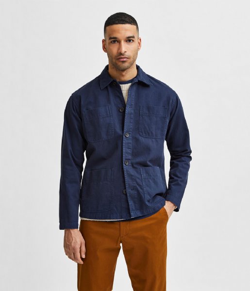 Selected Homme Top Loosetony Overshirt Long Sleeve W Navy Blazer