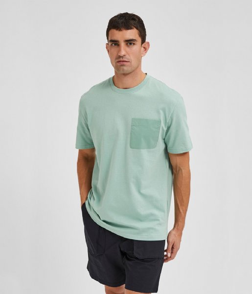 Selected Homme T shirt Relaxarvid SS O Neck Tee W Granite Green
