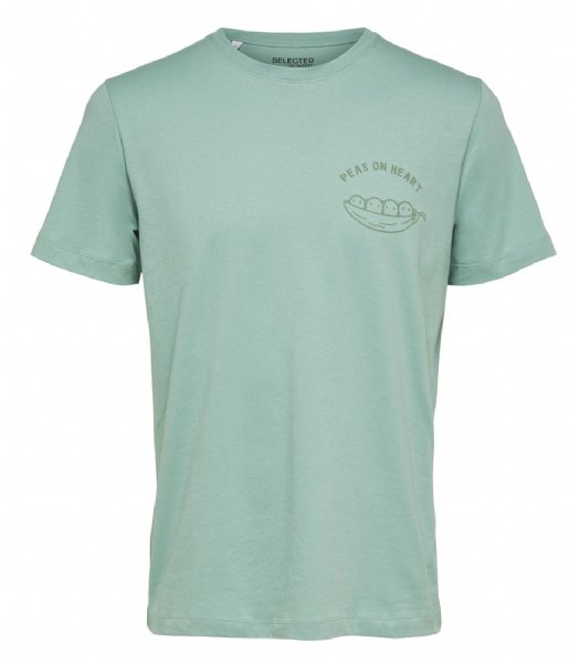 Selected Homme T shirt Brock Short Sleeve O-Neck Tee Granite Green