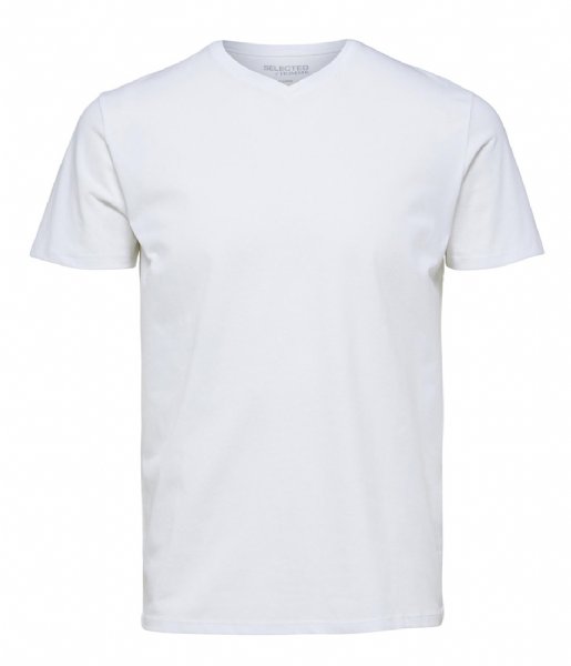 Selected Homme T shirt Ael Sorona Short Sleeve V-Neck Tee Bright White
