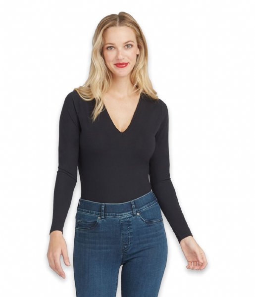 Spanx Top Suit Yourself Bodysuit Long Sleeve V-Neck Classic Black