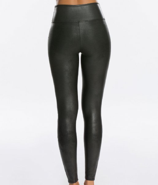 SPANX Black Faux Leather Leggings Pants Wow Style 2437Q Sz Petite Small
