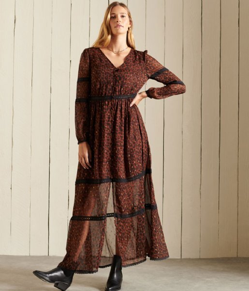 Superdry Dress Woven Maxi Dress Leopard Print (0UX)