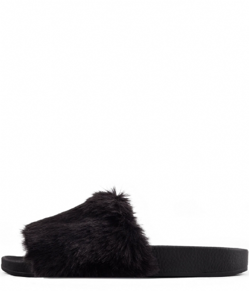 The White Brand Flip flop Black Fur black